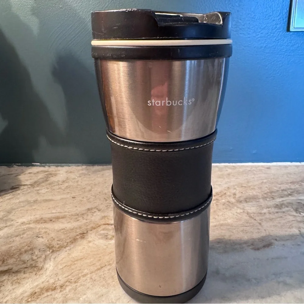 Vintage - Starbucks - Brushed Stainless - Faux Leather - Travel Tumbler